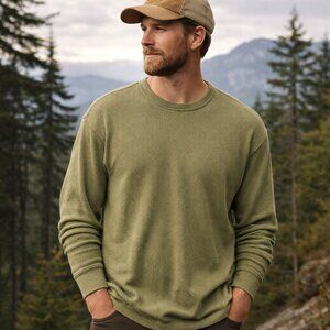 Vintage Eddie Bauer Mens Waffle Knit Thermal Shirt Size XL Green Crew Neck Layer